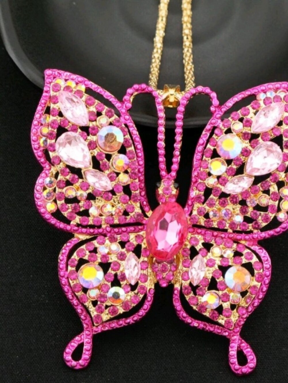 NEW! Betsey Johnson Pink Butterfly Crystal Pendant Necklace